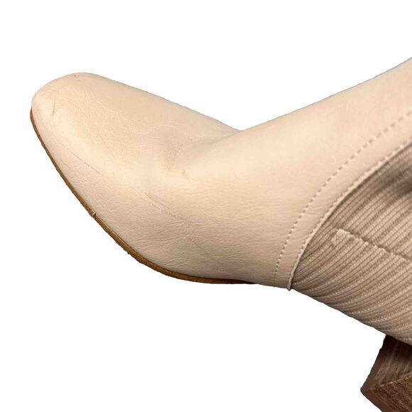 OASIS SOCIETY Geraldine Beige Sock Bootie Leather Stacked Heeled Boot Size 6 - Picture 9 of 11